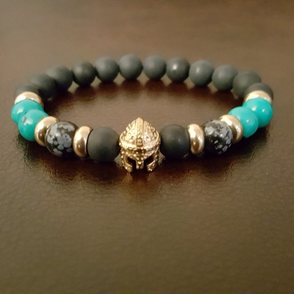 Amarantos Gold Matte Black Onyx & Turquoise Bracelet #LTS0107 - Picture 2 of 3